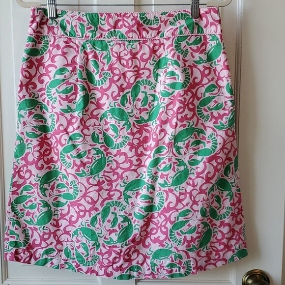 LL BEAN LOBSTER PINK GREEN COTTON SKIRT SIZE 8 PREPPY BRIGHT SUMMER BEACHY - Picture 8 of 9